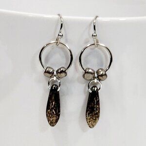 Czechoslovakian Pewter Gray Glass Dagger Earrings Lightweight Minimalist